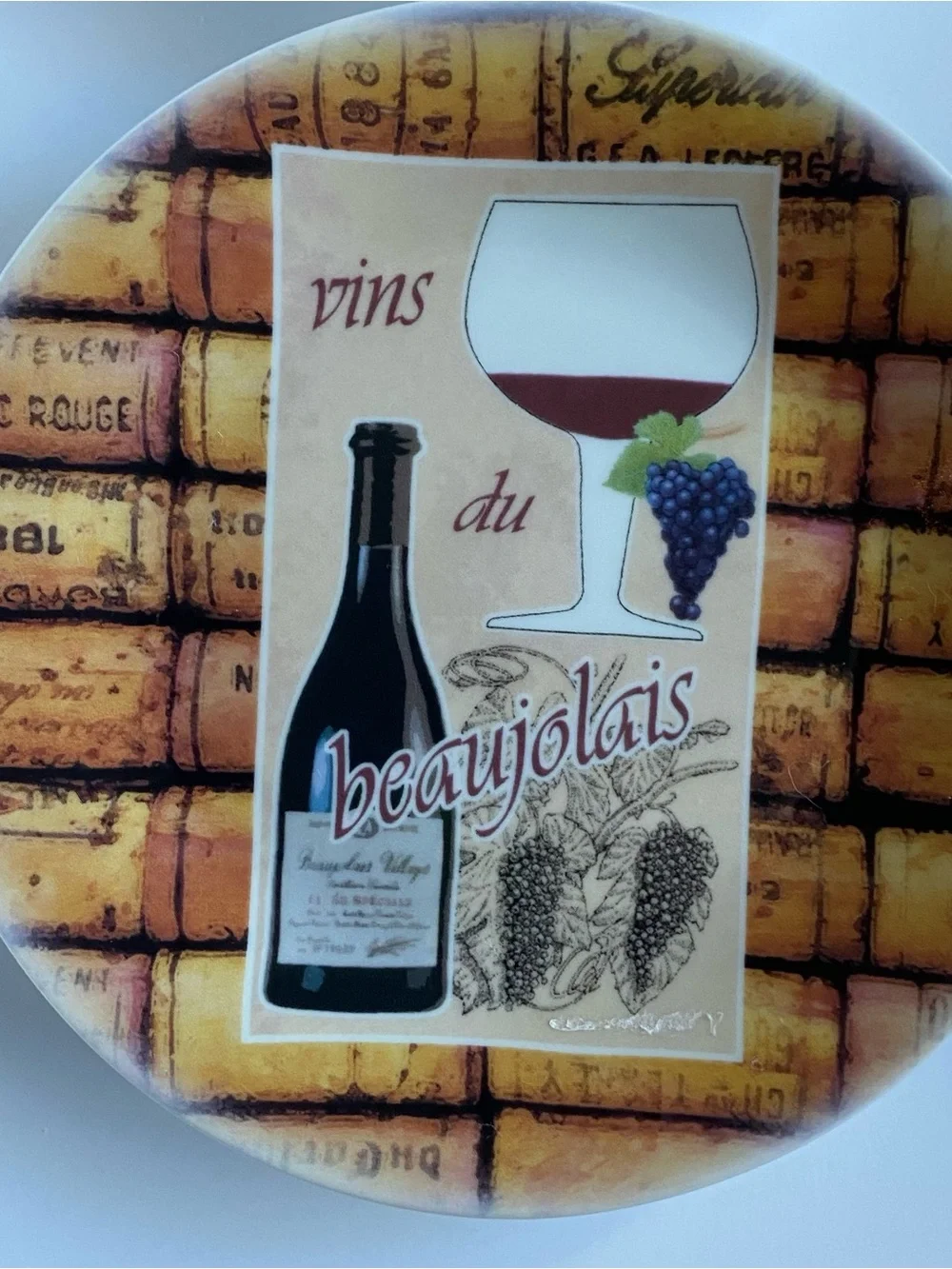 6 Canape Plates by Philippe Deshoulieres Wine & Corks France Vintage EUC Grapes